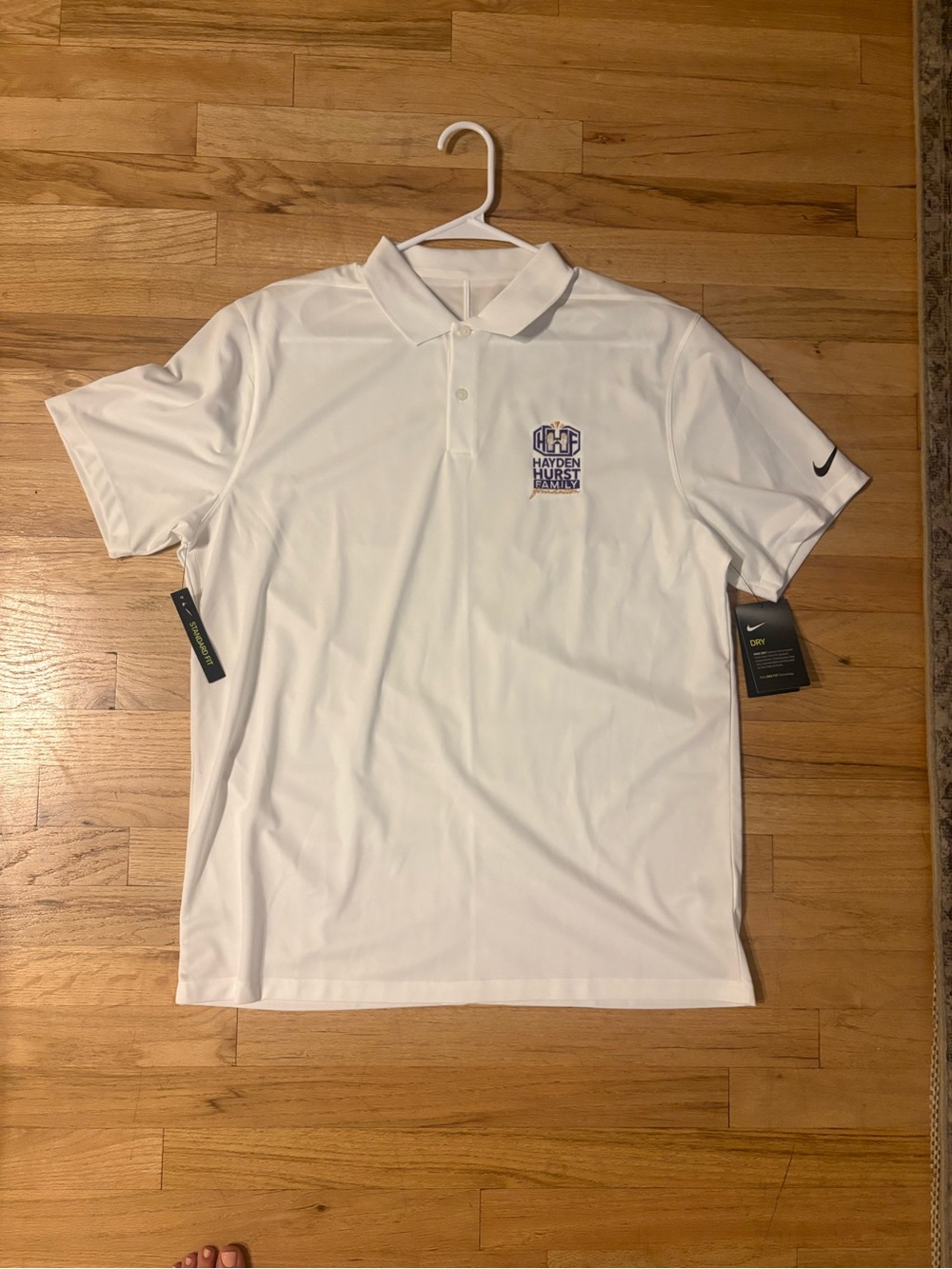 Nike Men’s White Dri-FIT Polo with Hayden Hurst Embroidery